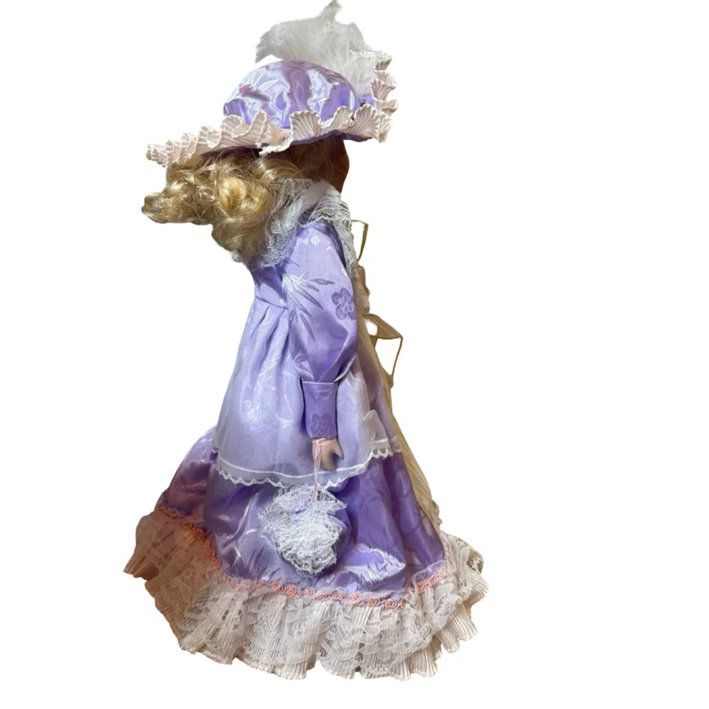 J Misa Collection Porcelain Doll Purple Dress with Hat - Picture 4 of 12